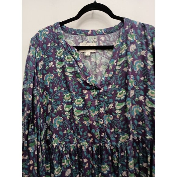 Destination 365 BOHO Dress 1X Purple Floral Print Tiered Midi Long sleeve Casual - Picture 2 of 9